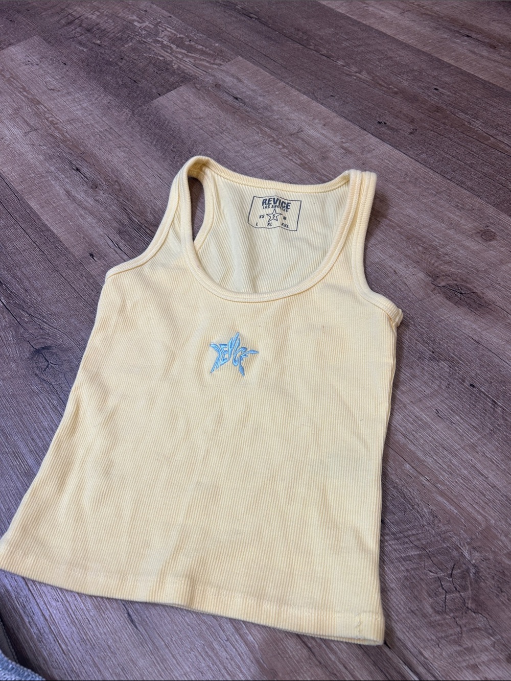 REVICE Yellow Ribbed Kids Tank with Blue Embroidered Logo - Picture 3 of 4